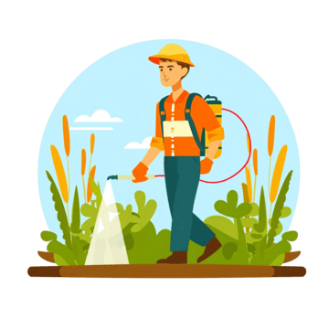 Farmer spraying organic fertilizer on crops